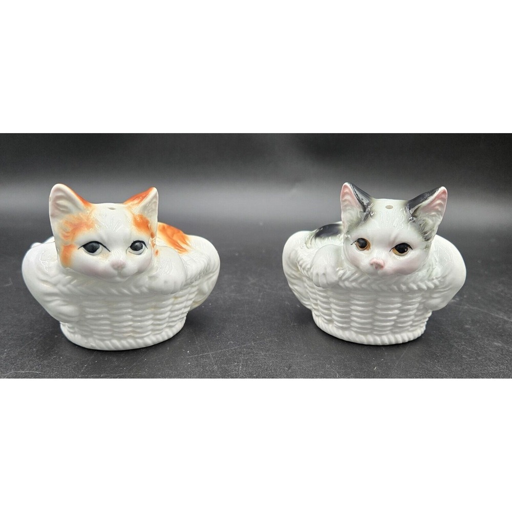 Vtg Kitty‎ Cats Baskets Salt & Pepper Shakers Ron Gordon Designs Taiwan